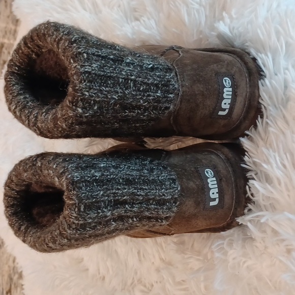 Lamo Boots Womens Ankle Brown Suede Fur Lining Sparkled Sweater Cuff Top SZ 8 - Picture 8 of 16